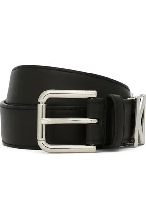 Dolce & Gabbana Accessoires, Dames, Zwart, 85 CM, Leer, Zwart Logo-Plaque Gesp Riem