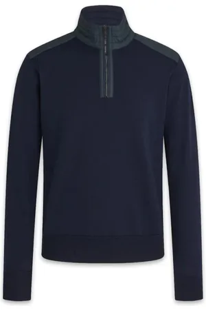 Belstaff Truien, Heren, Blauw, 2Xl, Nylon, Merino Quarter Zip Jumper met Textuur Nylon Panelen
