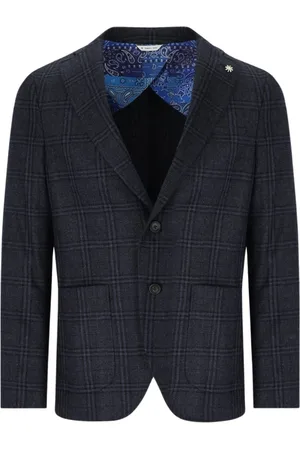 Manuel Ritz Jassen, Heren, Blauw, S, Wol, Blauwe Tartan Wollen Jas