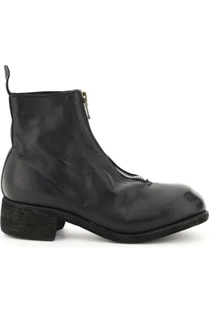 GUIDI Schoenen, Dames, Zwart, 37 EU, Leer, Enkellaarzen van vintage-effect leer met ritssluiting aan de voorkant