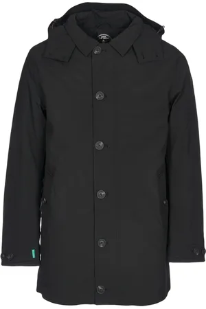 save the duck Jassen, Heren, Zwart, L, Polyester, Zwarte Trenchcoat met Afneembare Capuchon