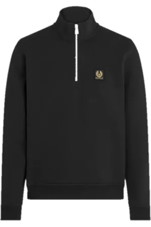 Belstaff Sweatshirts & Hoodies, Heren, Zwart, L, Katoen, Sweatshirt met hoge kraag en kwart rits