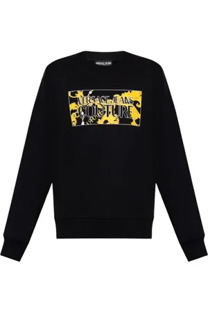 VERSACE Sweatshirts & Hoodies, Heren, Zwart, XL, Katoen, Crewneck Sweatshirt met Grafische Print