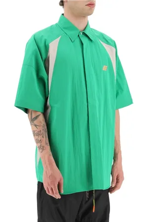 AMBUSH Overhemden, Heren, Groen, M, Katoen, Tweekleurige Oversized Shirt met Logo Patches