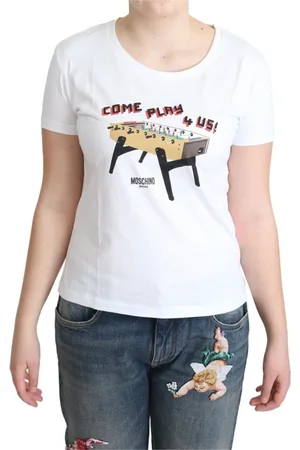 Moschino Tops, Dames, Wit, XS, Katoen, Witte Katoenen Come Play 4 Us Print Tops