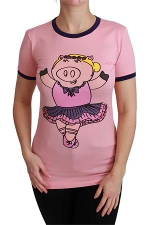 Dolce & Gabbana Tops, Dames, Roze, S, Katoen, Roze Jaar van het Varken Katoenen T-shirt