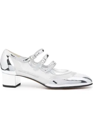 Carel Schoenen, Dames, Grijs, 37 EU, Leer, Zilveren lakleren pumps
