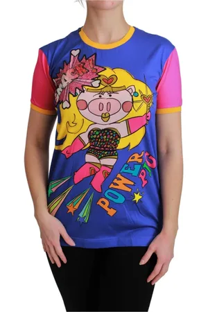 Dolce & Gabbana Tops, Dames, Veelkleurig, L, Katoen, Crewneck T-shirt Jaar van het Varken