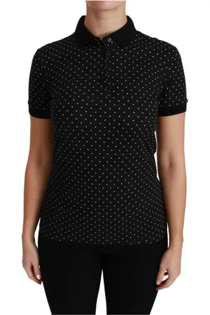 Dolce & Gabbana Tops, Dames, Zwart, 2Xs, Katoen, Zwarte gestippelde poloshirt voor dames