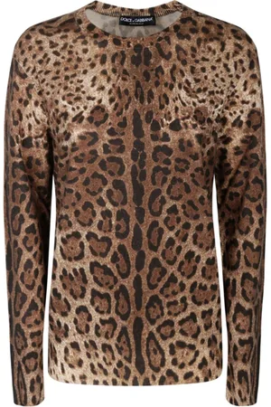Dolce & Gabbana Sweatshirts & Hoodies, Dames, Bruin, S, Kasjmier, Animalier Bruine Kasjmier Trui