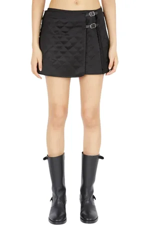 Durazzi Milano Rokken, Dames, Zwart, S, Linnen, Gewatteerde Mini Rok met Gesp