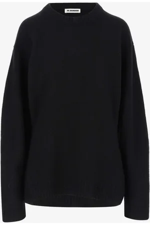 Jil Sander Truien, Dames, Zwart, M, Wol, Zwarte Wollen Trui met Ronde Hals