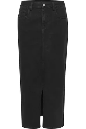 Kaffe Rokken, Dames, Zwart, XL, Denim, Zwarte Denim Rok met Split