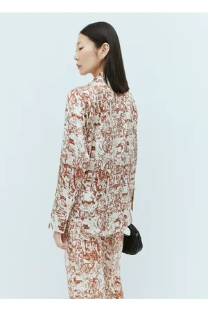 REJINA PYO Blouses & Shirts, Dames, Bruin, S, Zijden Blouse met Grafische Print