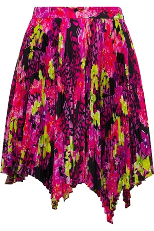 VERSACE Rokken, Dames, Veelkleurig, S, Polyester, Geplooide Orchideeënprint Mini Rok
