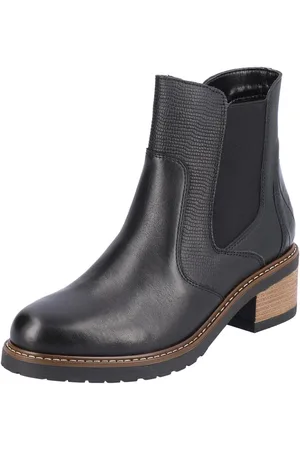 Remonte Schoenen, Dames, Zwart, 37 EU, Leer, Zwarte leren laars met kleine hak