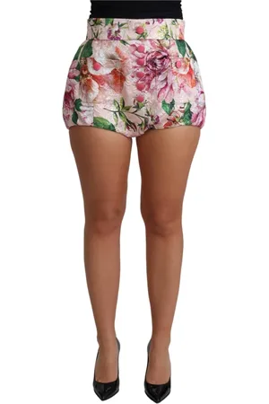 Dolce & Gabbana Korte broeken, Dames, Veelkleurig, M, Katoen, Roze Bloemenprint Hoge Taille Hot Pants