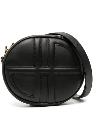 Patou Tassen, Dames, Zwart, ONE Size, Leer, Zwarte Leren Crossbody Tas met 3D Monogram Detailing
