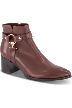 Nordic Softness Schoenen, Dames, Bruin, 39 EU, Leer, Comfortabele laars met 60 mm blokhak en gouden gesp