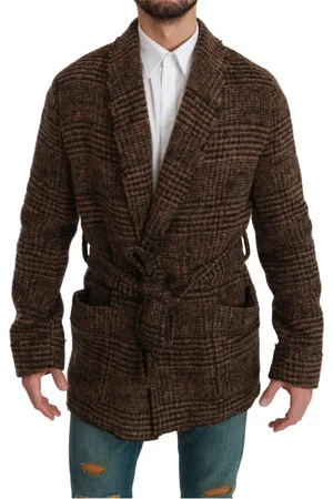 Dolce & Gabbana Jassen, Heren, Bruin, S, Wol, Prachtige Bruine Geruite Wollen Mantel