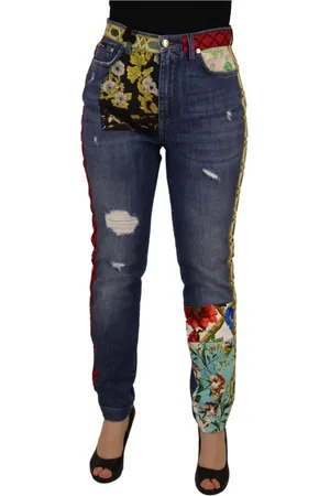 Dolce & Gabbana Jeans, Dames, Blauw, S, Denim, Blauwe Patchwork Hoge Taille Denim Jeans