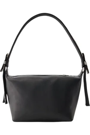 KARA Tassen, Dames, Zwart, ONE Size, Katoen, Zwarte Leren Dubbele Strik Pouch