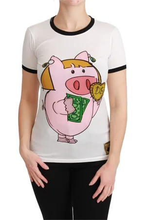 Dolce & Gabbana Tops, Dames, Wit, 2Xs, Katoen, Jaar van het Varken Katoenen T-shirt