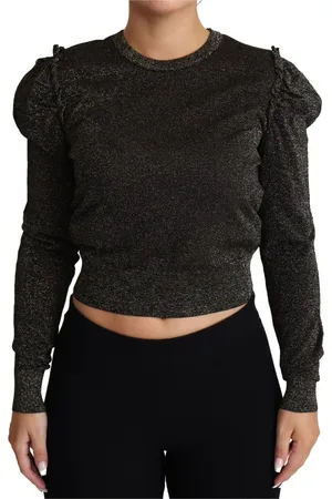 Dolce & Gabbana Truien, Dames, Zwart, 2Xs, Zwart Goud Cropped Pullover Sweater