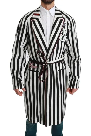 Dolce & Gabbana Nachtkleding & Lounge, Heren, Wit, S, Katoen, Luxe Zwarte en Witte Katoenen Badjas