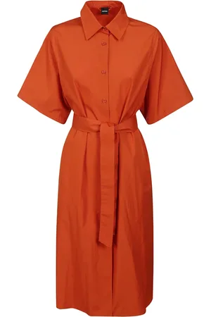 Aspesi Kleedjes, Dames, Oranje, S, Katoen, Katoenen Poplin Overhemdjurk met Empire Taille