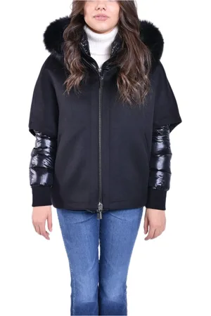 MOORER Sweatshirts & Hoodies, Dames, Zwart, S, Wol, Korte wollen jas met afneembare dons Pegasus