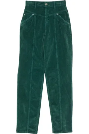 Twin-Set Broeken, Dames, Groen, S, Katoen, Donkergroene Corduroy Broek met Hoge Taille