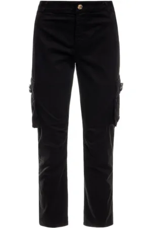 Twin-Set Broeken, Dames, Zwart, W25, Katoen, Zwarte Cargo Jeans met Diamanten Bloemzakken