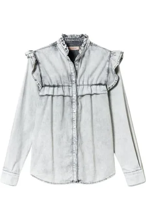 Twin-Set Jassen, Dames, Grijs, L, Denim, Denim Blouse met Ruches