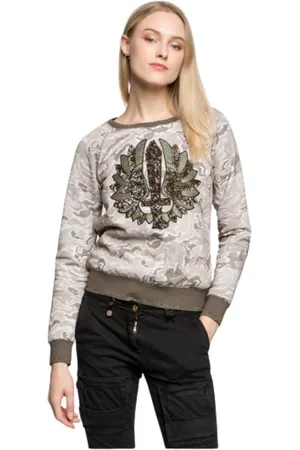 Aeronautica Militare Sweatshirts & Hoodies, Dames, Bruin, M, Pailletten, Camouflage Print Sweatshirt met Geborduurd Pailletten Paneel