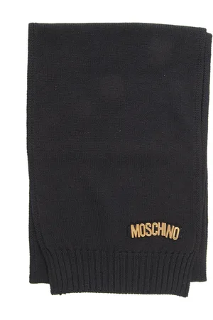 Moschino Accessoires, Dames, Zwart, ONE Size, Wol, Wollen Sjaal met Lettering Logo