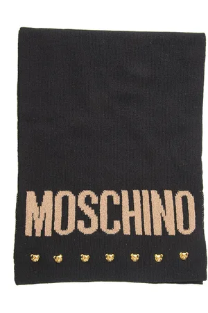 Moschino Accessoires, Dames, Zwart, ONE Size, Wol, Logo Studs Sjaal met Lurex Details
