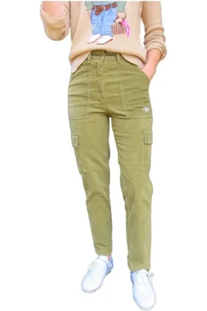 Aeronautica Militare Broeken, Dames, Groen, M, Katoen, Velours Cargo Broek