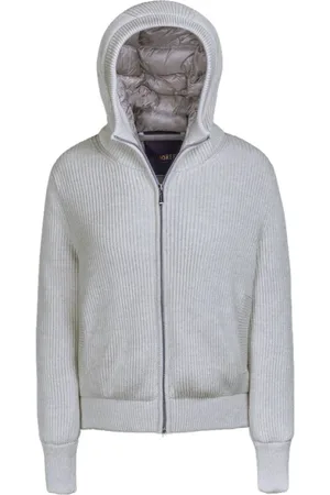 MOORER Sweatshirts & Hoodies, Dames, Wit, XS, Kasjmier, Gebreide capuchonbomberjack