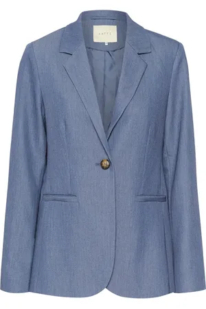 Kaffe Jassen, Dames, Blauw, M, Polyester, Vintage Indigo Blazer met Klassieke Kraag en Knoopsluiting