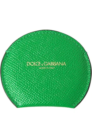 Dolce & Gabbana Tassen, Dames, Groen, ONE Size, Leer, Groene Leren Ronde Logo Handspiegelhouder