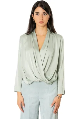 D.EXTERIOR Blouses & Shirts, Dames, Groen, S, Satijn, Soepel Satijnen Overhemd - Saliegroen
