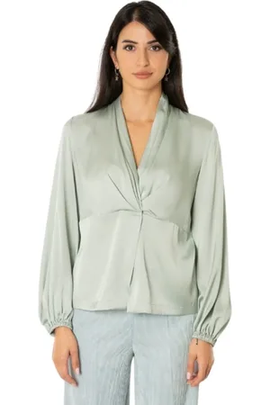 D.EXTERIOR Blouses & Shirts, Dames, Groen, M, Satijn, Soepel Satijnen Shirt - Saliegroen