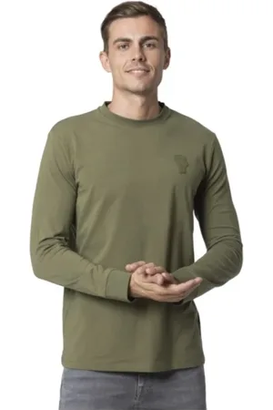 Karl Lagerfeld Tops, Heren, Groen, M, Katoen, Olijfgroen T-shirt met Lange Mouwen