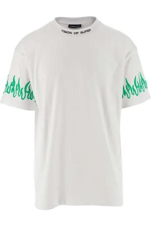 Vision Of Super Tops, Heren, Wit, L, Katoen, Witgroene Katoenen T-shirt met Logo Print
