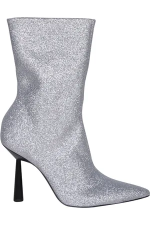 Gia Borghini Schoenen, Dames, Grijs, 40 EU, Leer, Stijlvolle Enkellaarzen met 10.5cm Hak
