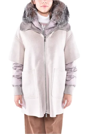 MOORER Mantels, Dames, Roze, L, Kasjmier, Luxe Kasjmier Jas met Afneembare Donsjas