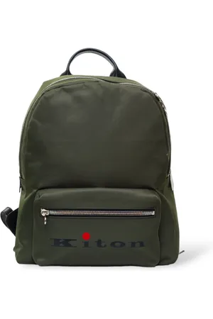 Kiton Tassen, unisex, Groen, ONE Size, Geborduurde Canvas Rugzak met Voorvak