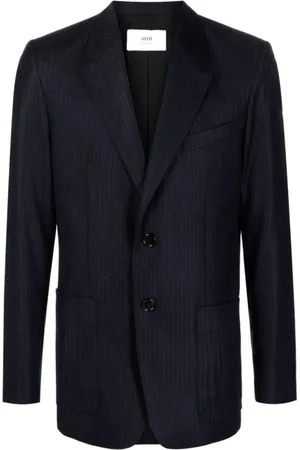Ami Jassen, Heren, Blauw, L, Wol, Navy Pinstripe Wol Jas