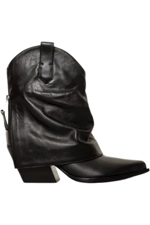 Elena Iachi Schoenen, Dames, Zwart, 36 EU, Leer, Zwarte Leren Texano Laarzen